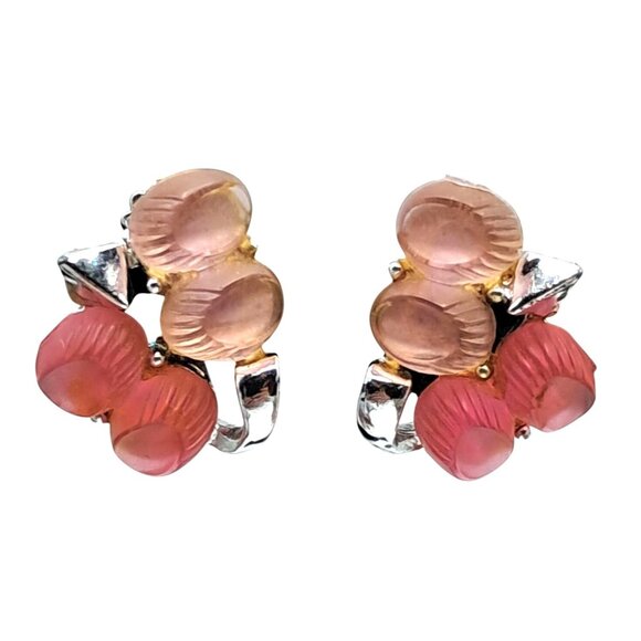VIntage Thermoset Earrings Pink Peach Lisner ? Clip On Costume Jewelry - Picture 1 of 9